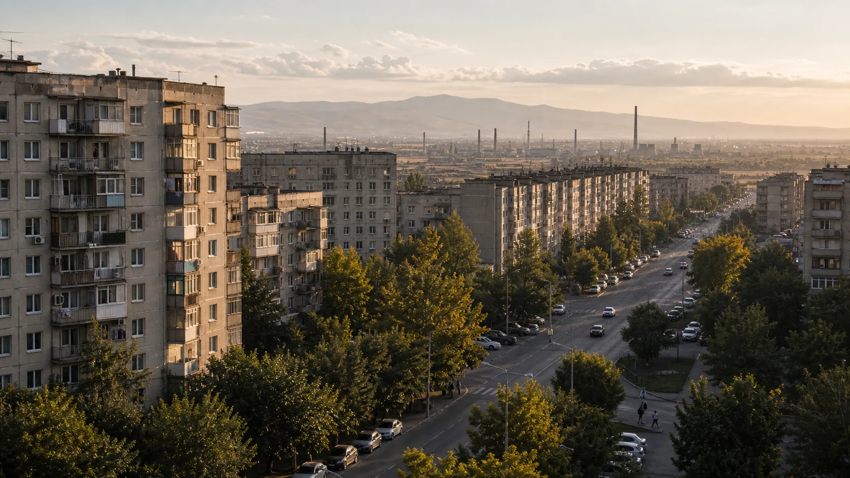 Rustavi apartments and industrial skyline