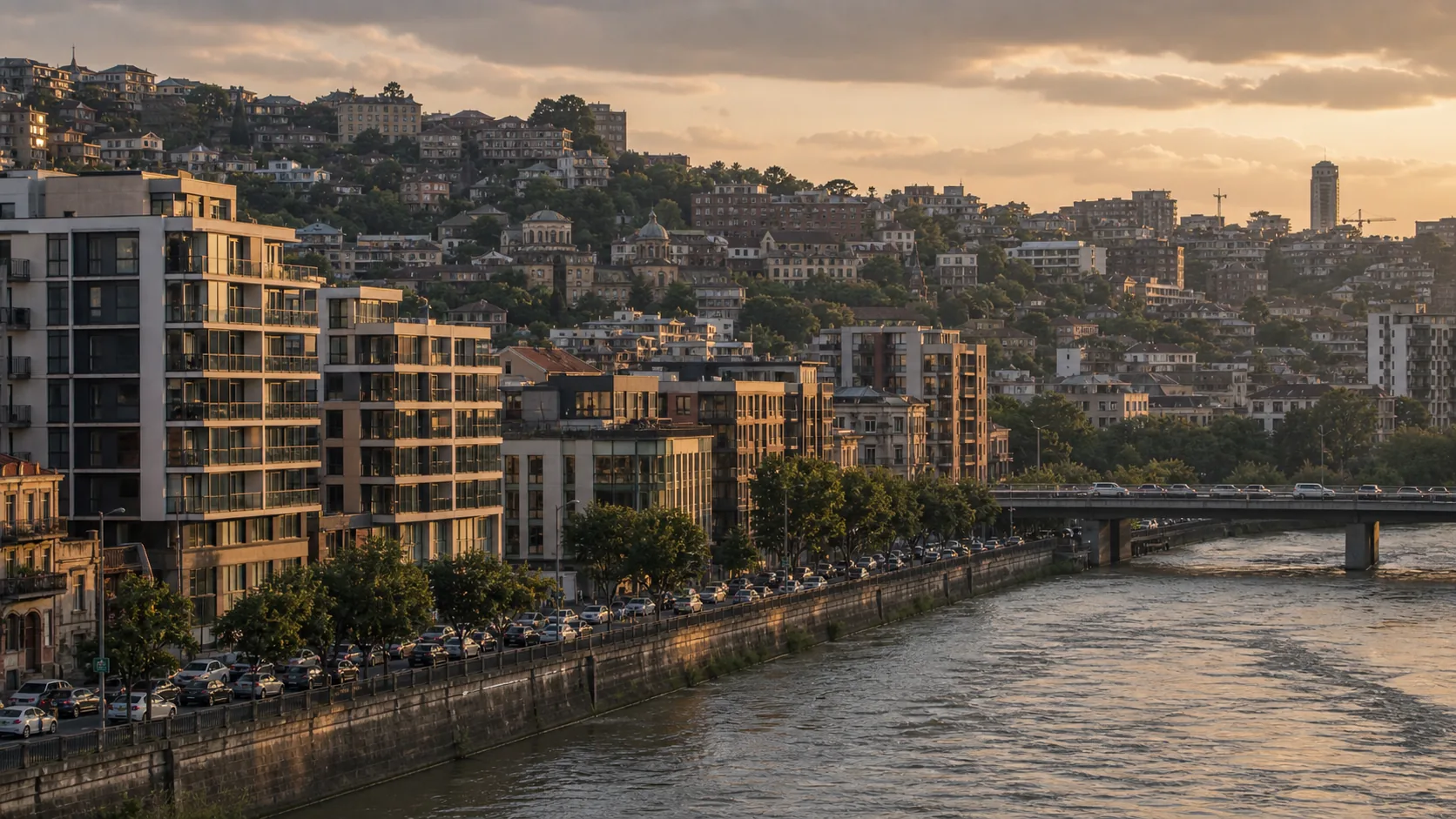 Tbilisi skyline above the Mtkvari